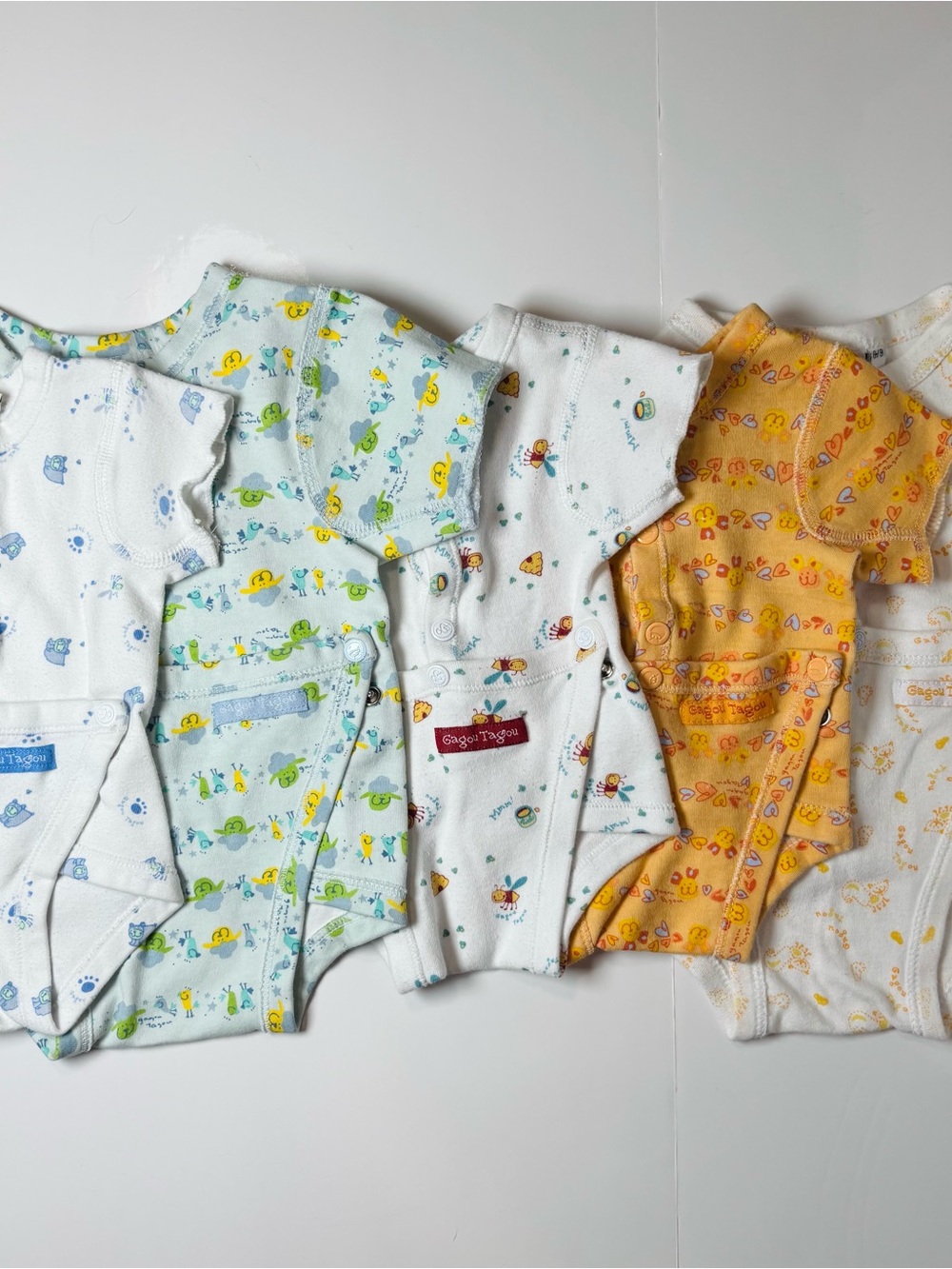 Gagou Tagou Baby Short Sleeve Side Snap Bodysuit lot of 5-Pack Cotton 0-9 Months